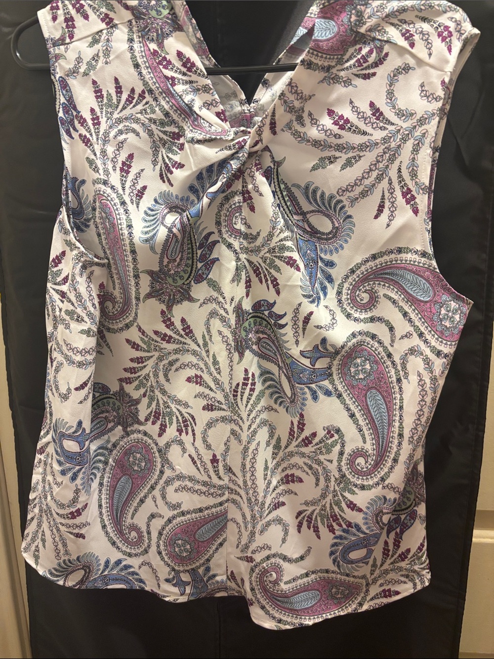 LOFT White Paisley Twist-Neck Sleeveless Cami with Purple & Blue